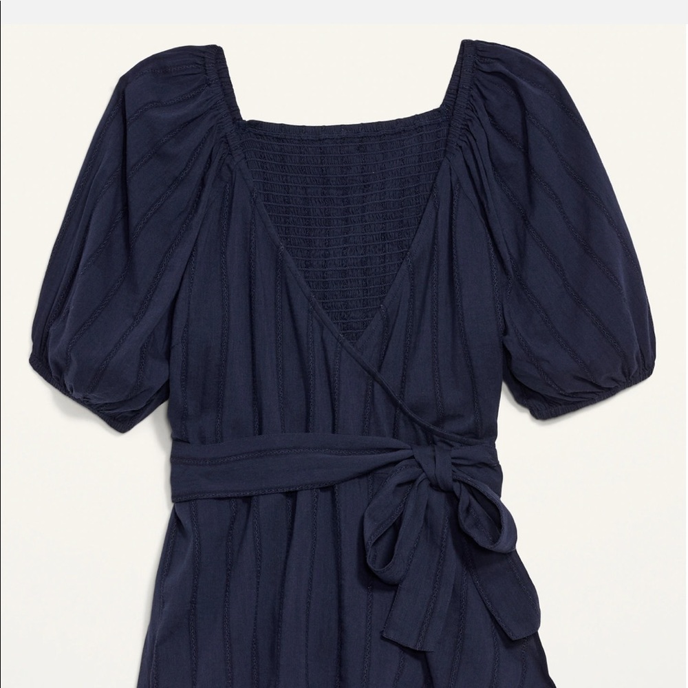 Old Navy Puff-Sleeve Smocked Dobby-Stripe Wrap Blouse for Women Sz S